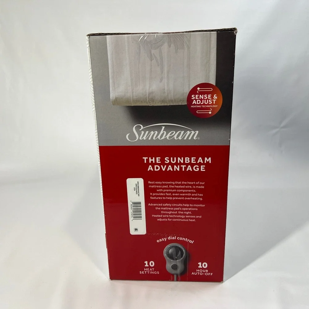 Sunbeam Heated Mattress Pad Twin‎ Size White 10 Heat Settings Auto Off New Box